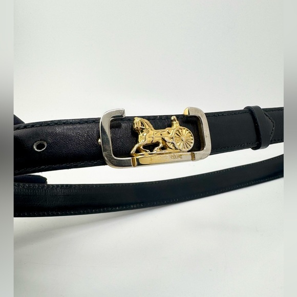 Celine Black Leather Belt with Gold Hardware - Picture 1 of 8